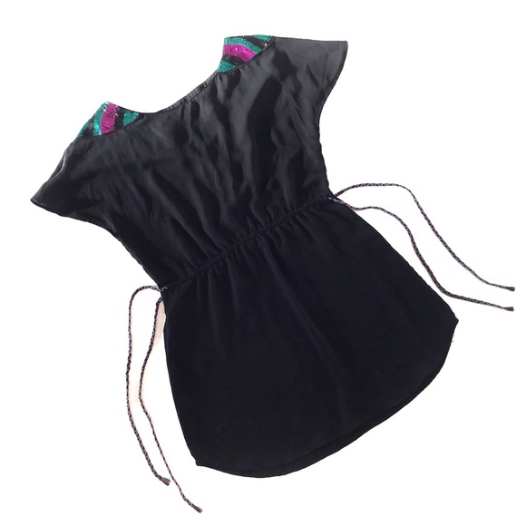 H&M Black Sheer Sequinned Shoulder Blouse, Size 6 - Picture 7 of 14